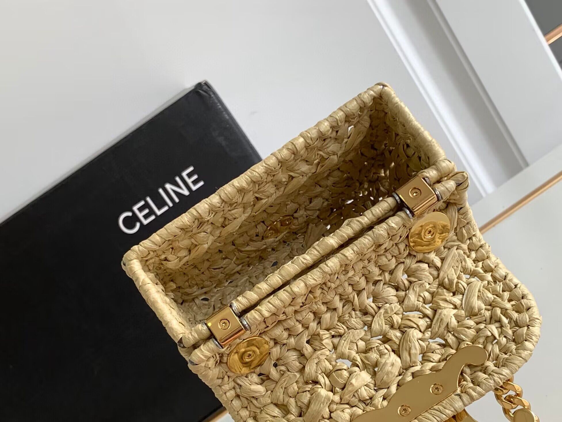 CELINE Mini Chain Claude IN Raffia Plein Soleil Bag 10513