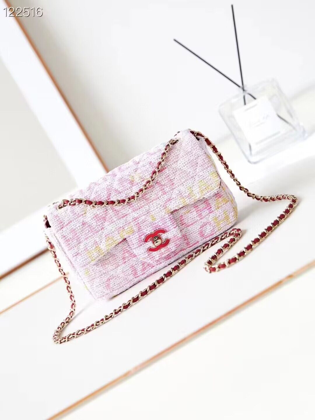 Chanel 24C Mini CocoTweed CLUTCH WITH CHAIN AS4152 Pink