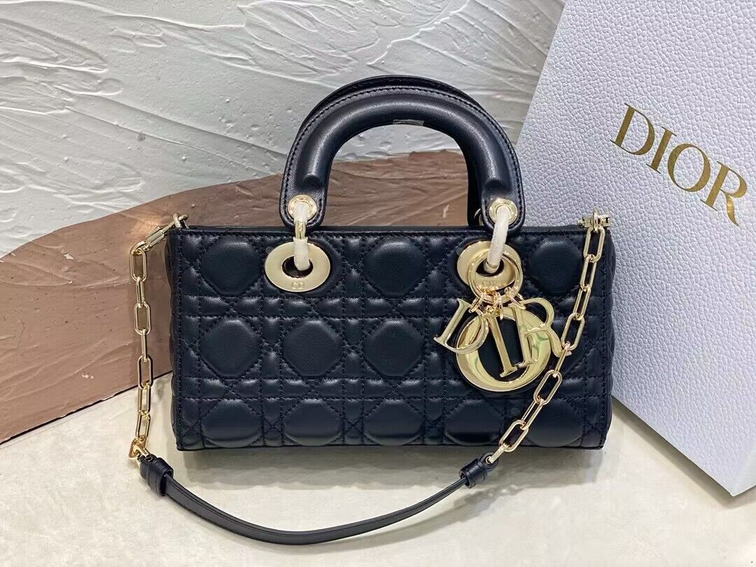 Dior Medium LADY D-JOY BAG Original Calfskin Leather 0540 Black