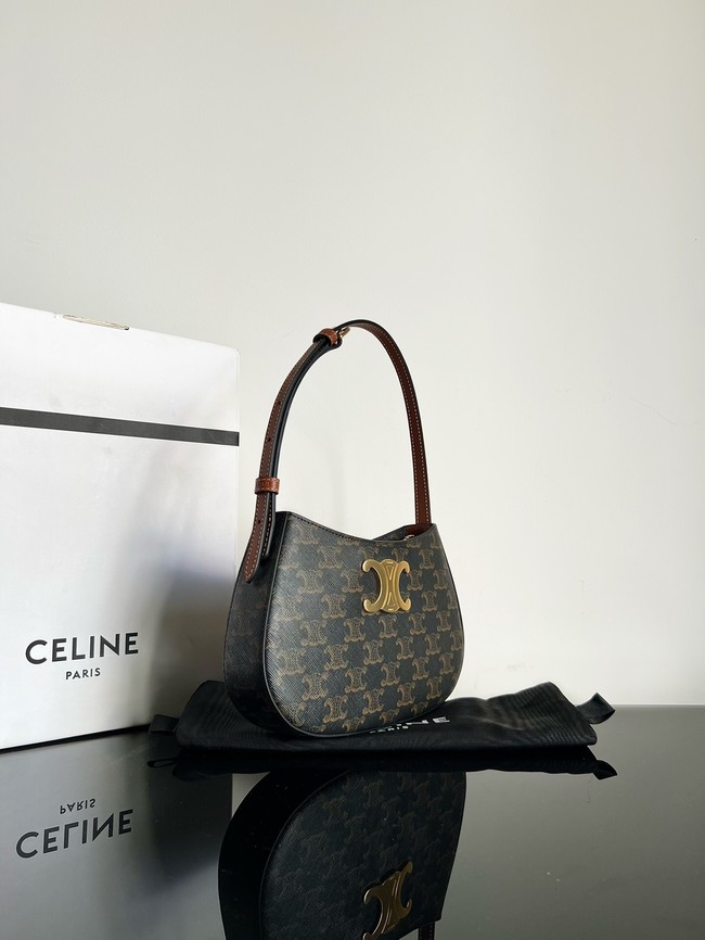 Celine MEDIUM TILLY BAG IN TRIOMPHE CANVAS AND CALFSKIN 115702 TAN