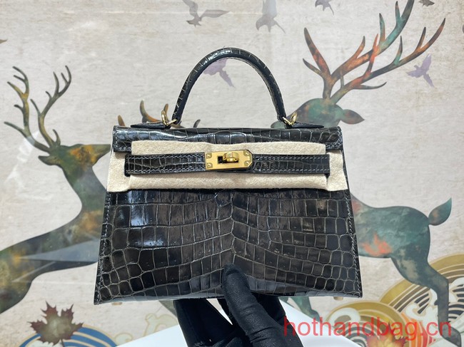 Hermes Kelly Shoulder Bags Original Crocodile Leather KL2766 black