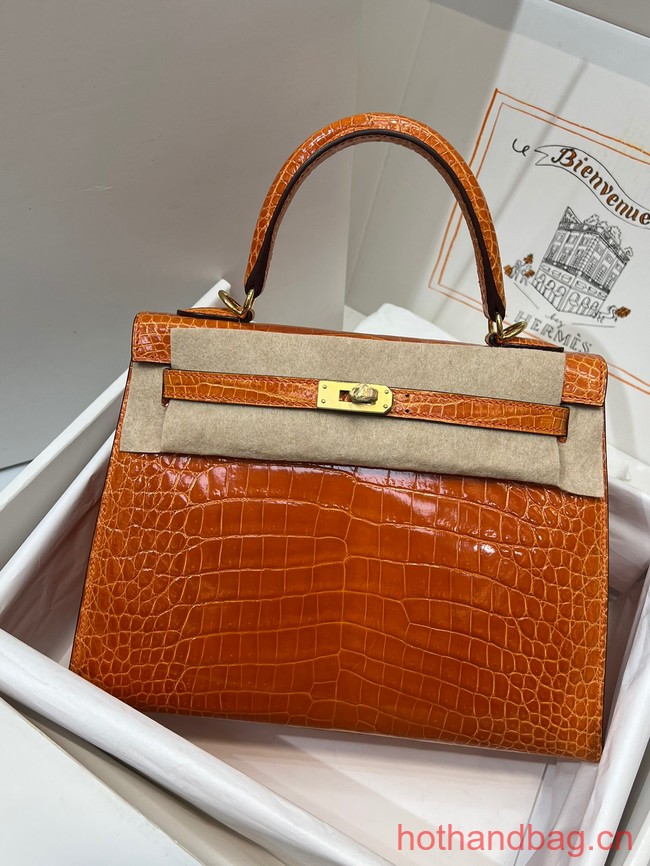 Hermes original Kelly Crocodile Leather 5525 orange