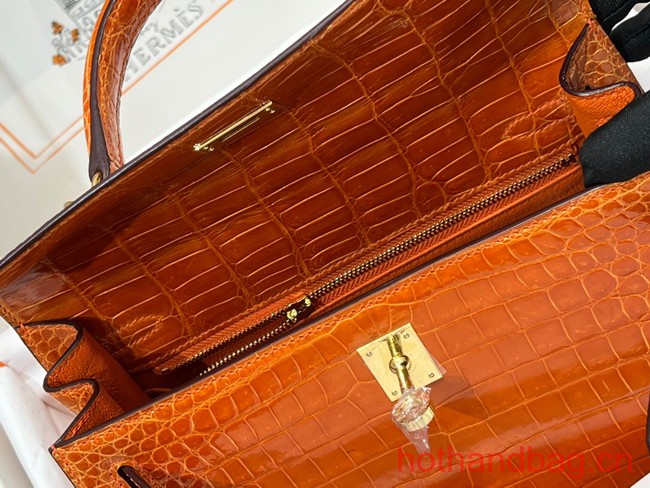 Hermes original Kelly Crocodile Leather 5525 orange