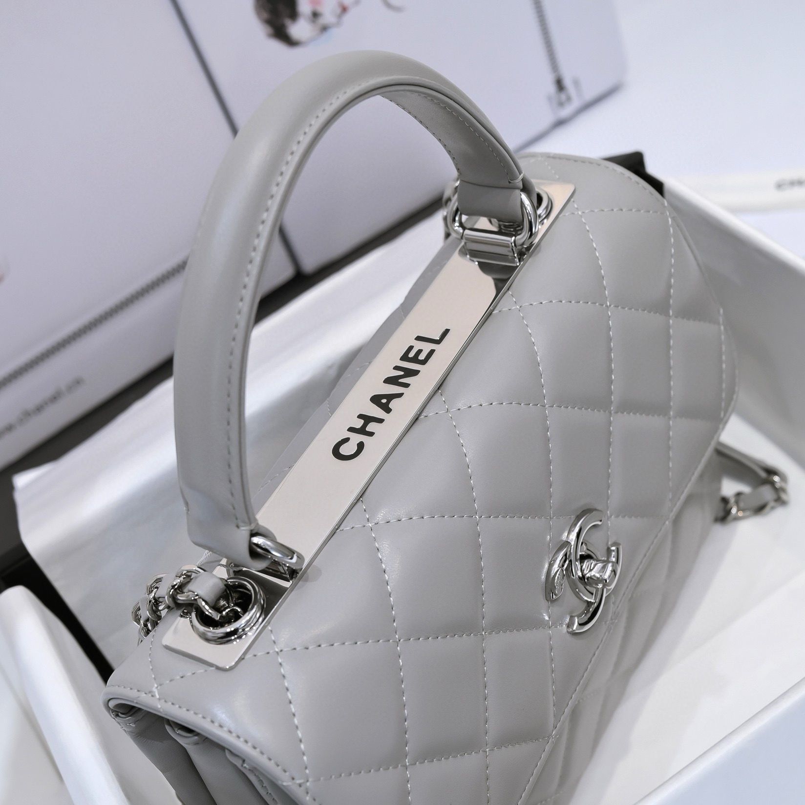 Chanel FLAP BAG WITH TOP HANDLE AS92236 gray