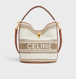 BUCKET 16 BAG IN STRIPED TEXTILE WITH CELINE JACQUARD AND CALFSKIN 195572 TOBACCO &TAN