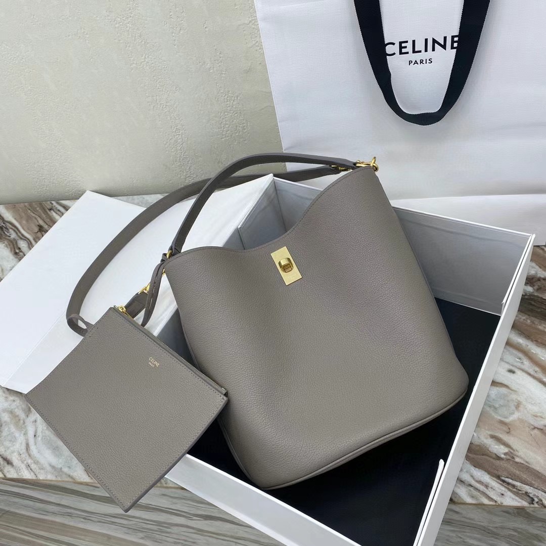 Celine BUCKET 16 BAG IN SUPPLE GRAINED CALFSKIN 195573 PEBBLE