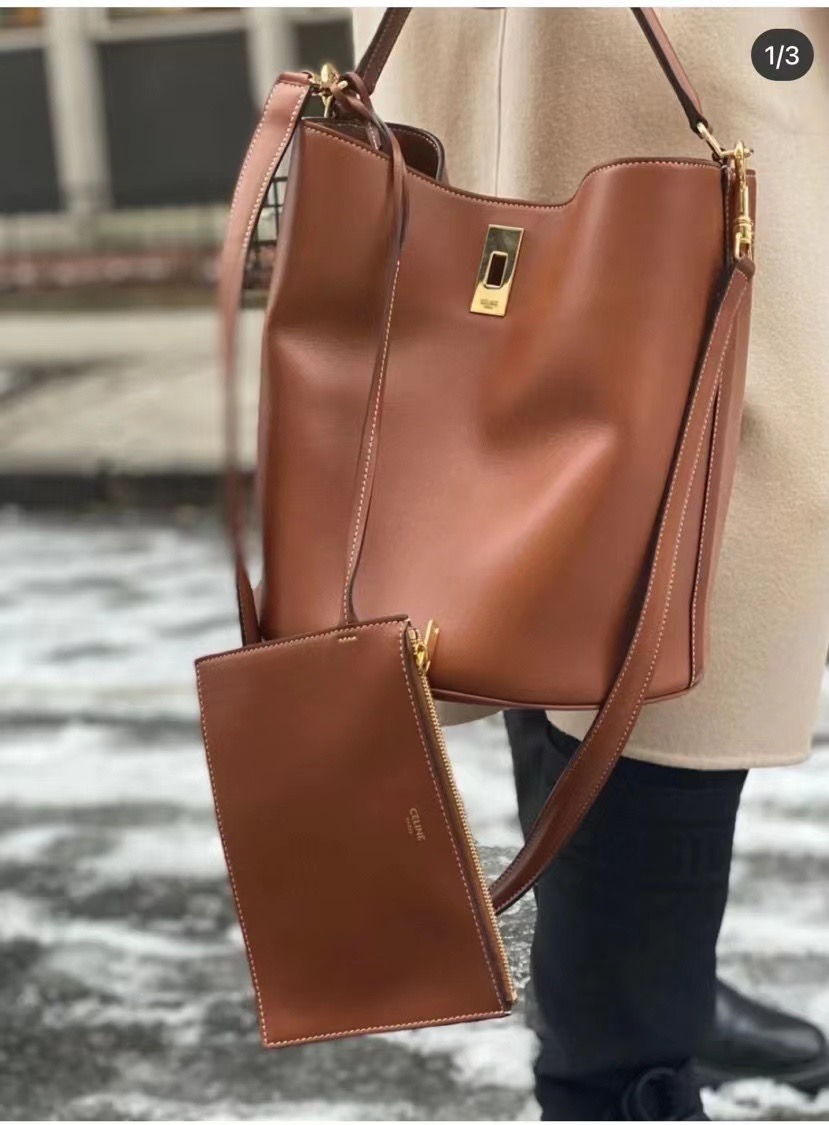 Celine BUCKET 16 BAG IN SUPPLE GRAINED CALFSKIN 195573 brown