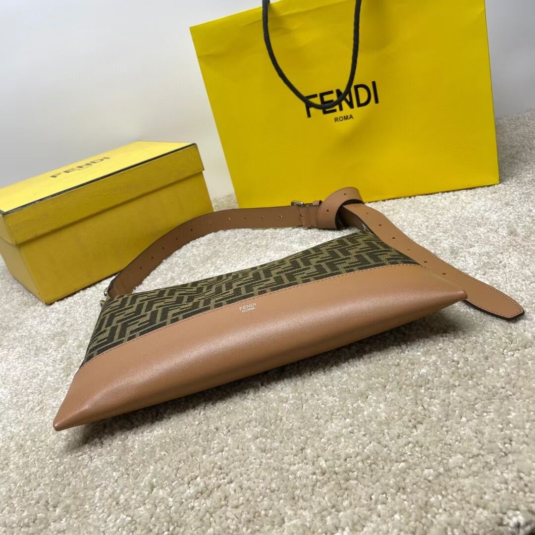 Fendi After FF Camellia-colored leather bag with laser-cut FF F7604 brown