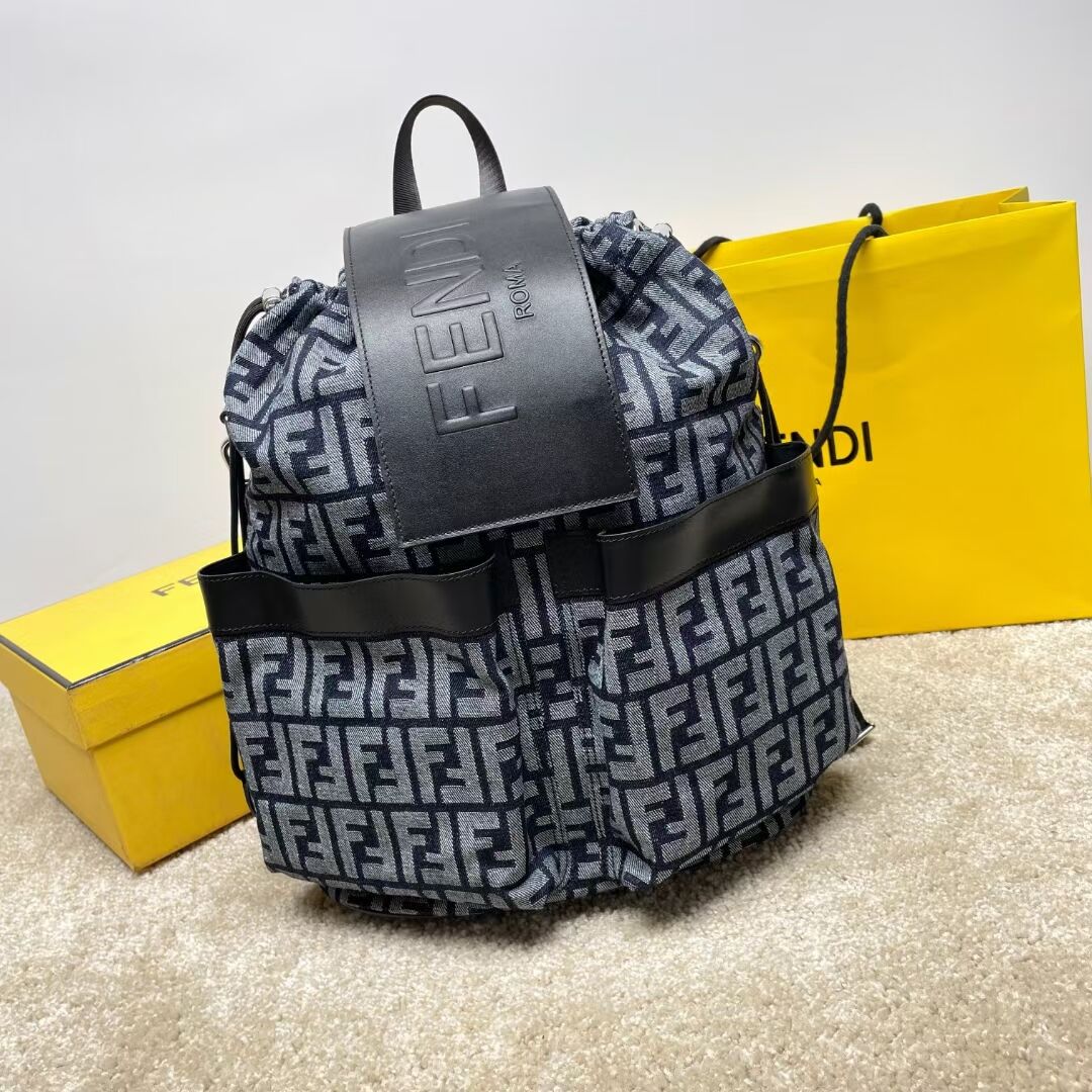 Fendi FF Jacquard Fendi Strike Medium fabric backpack 7VZ070A Denim