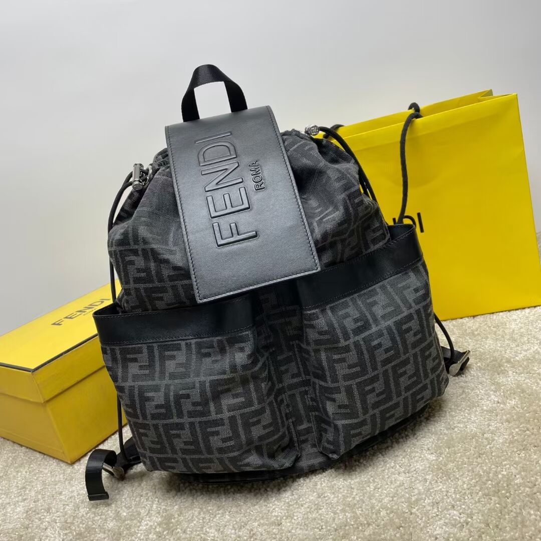 Fendi FF Jacquard Fendi Strike Medium fabric backpack 7VZ070A black