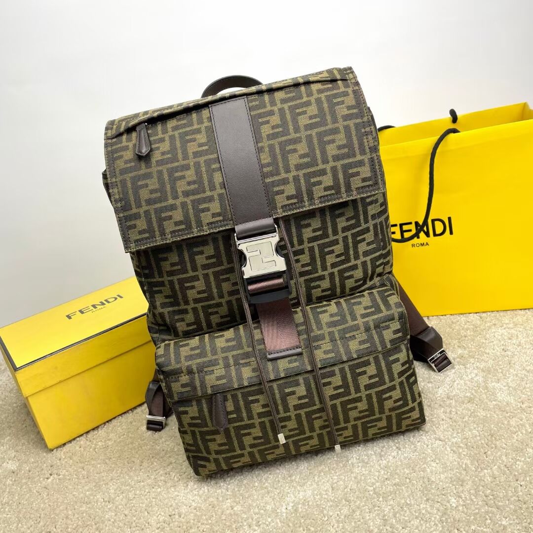 Fendi FF Jacquard Strike Medium fabric backpack F7602 Brown