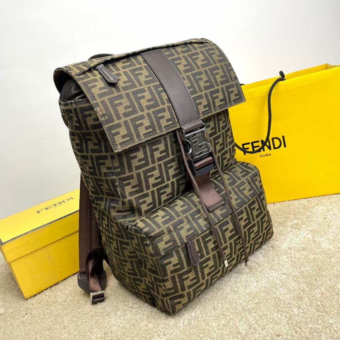 Fendi FF Jacquard Strike Medium fabric backpack F7602 Brown