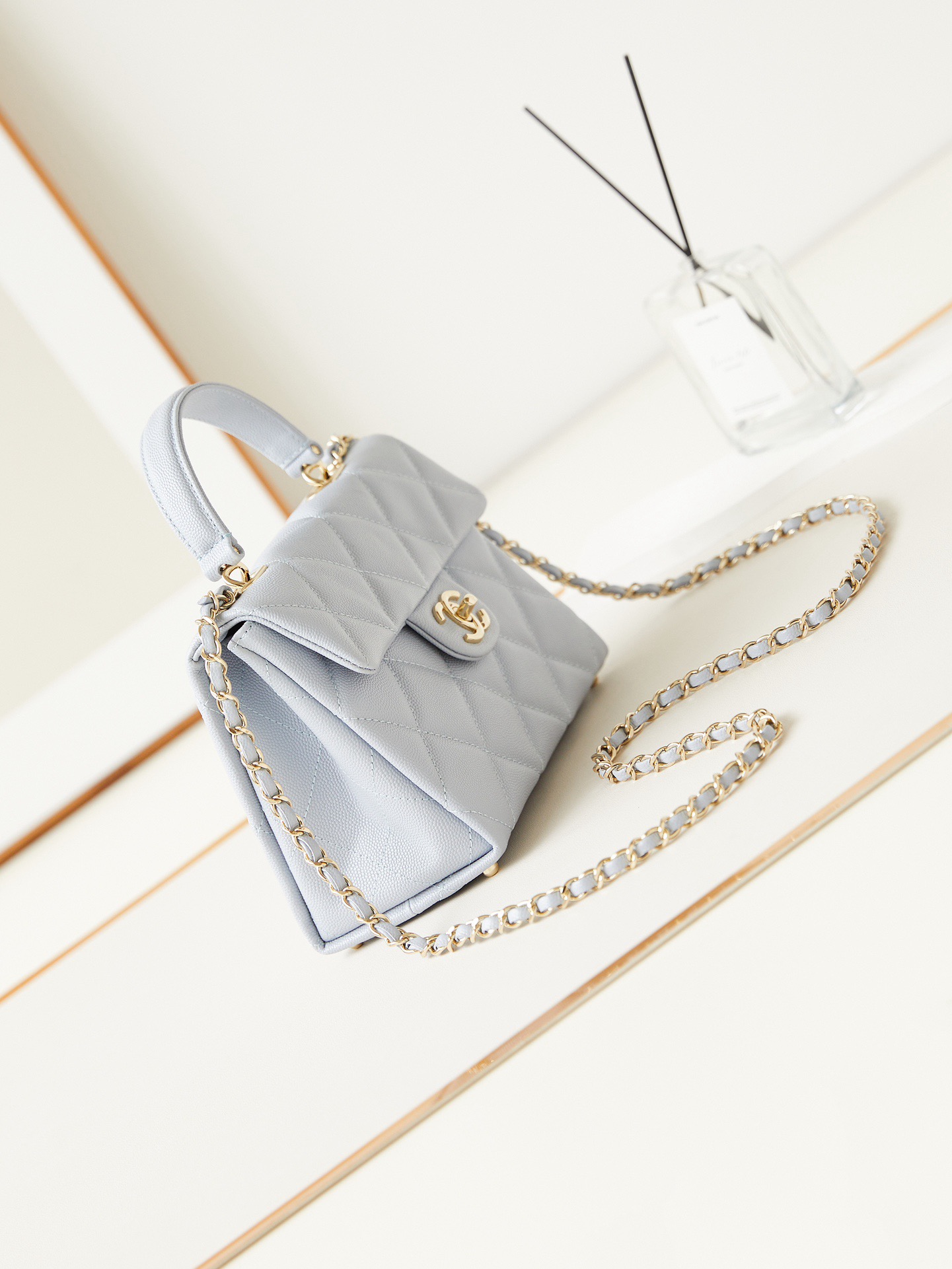 Chanel FLAP BAG WITH TOP HANDLE AS4711 LIGHT BLUE