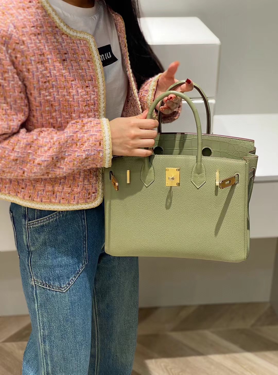 Hermes Birkin Bag Original Leather crocodile togo HBK2530 light green