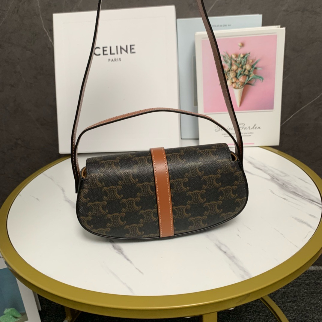 CELINE CLUTCH ON STRAP TABOU IN TRIOMPHE CANVAS AND CALFSKIN 101592 TAN