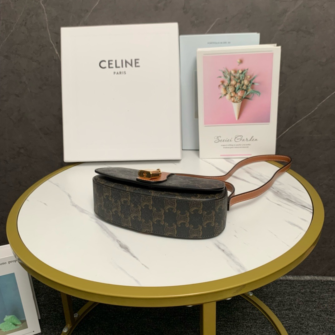 CELINE CLUTCH ON STRAP TABOU IN TRIOMPHE CANVAS AND CALFSKIN 101592 TAN