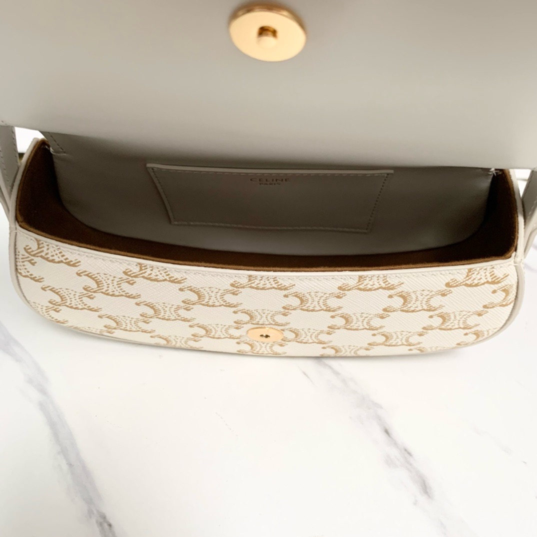 CELINE CLUTCH ON STRAP TABOU IN TRIOMPHE CANVAS AND CALFSKIN 101592 WHITE