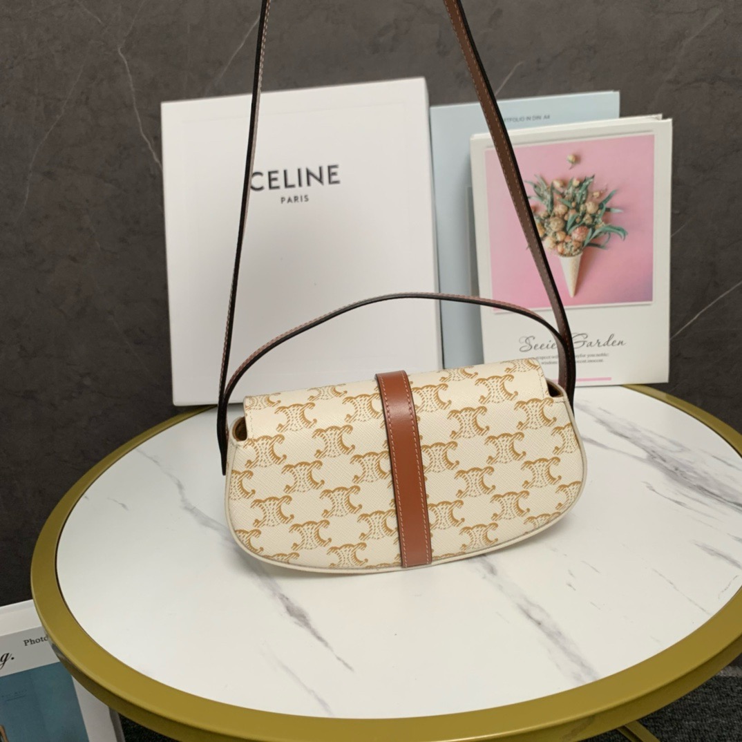 CELINE CLUTCH ON STRAP TABOU IN TRIOMPHE CANVAS AND CALFSKIN 101592 WHITE&TAN