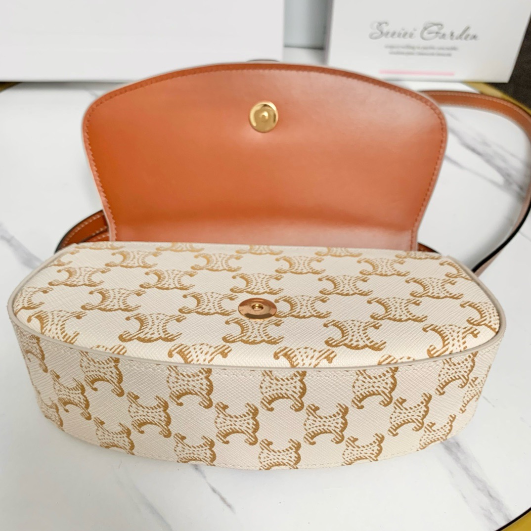 CELINE CLUTCH ON STRAP TABOU IN TRIOMPHE CANVAS AND CALFSKIN 101592 WHITE&TAN