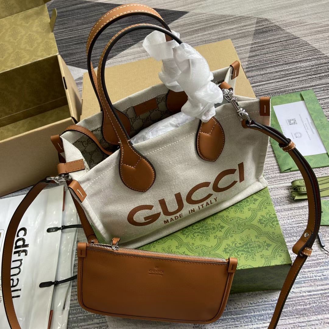 GUCCI MINI TOTE BAG WITH GUCCI PRINT 772144 Beige