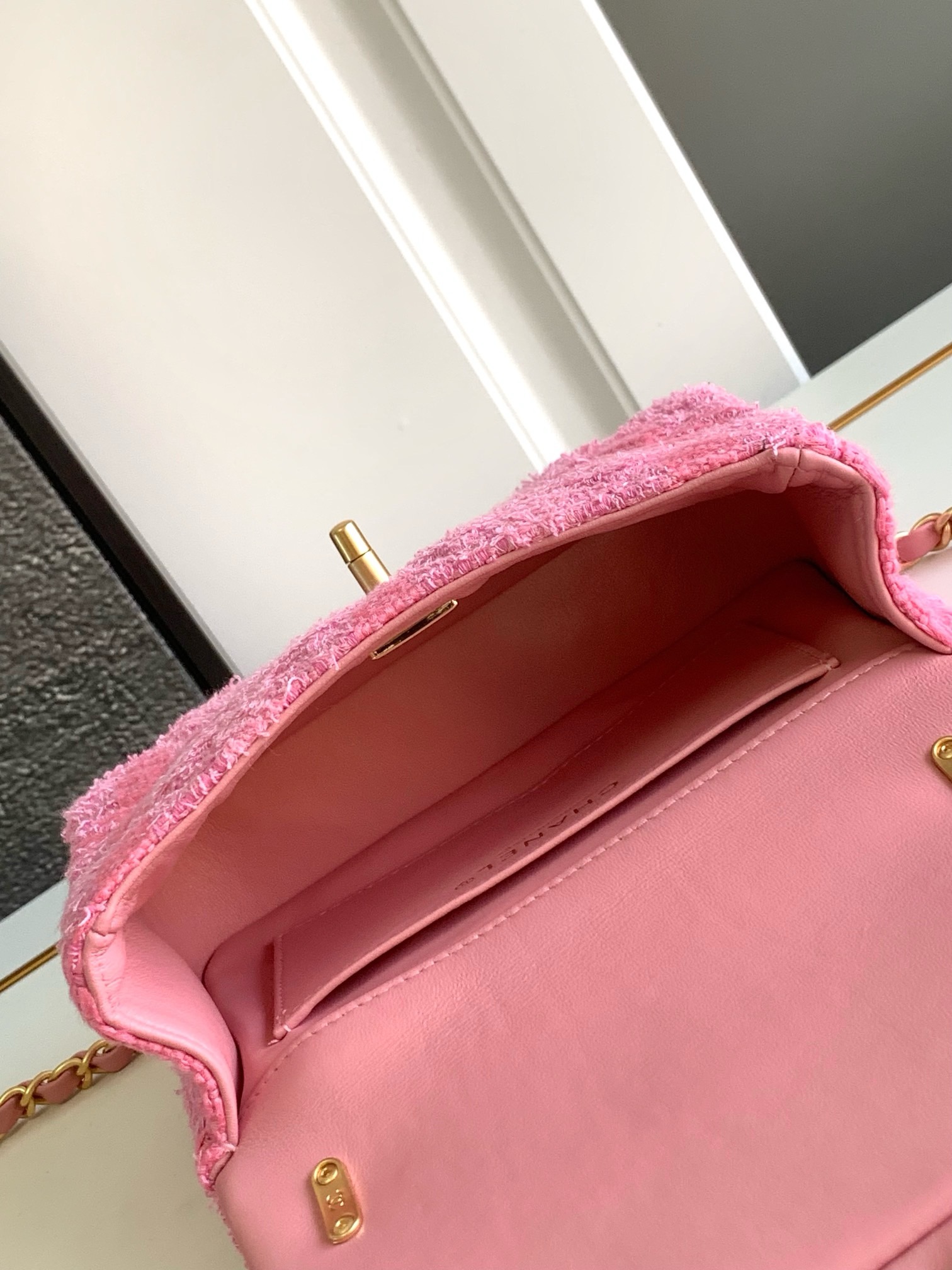 CHANEL MINI FLAP BAG Cotton Tweed AS4385 pink