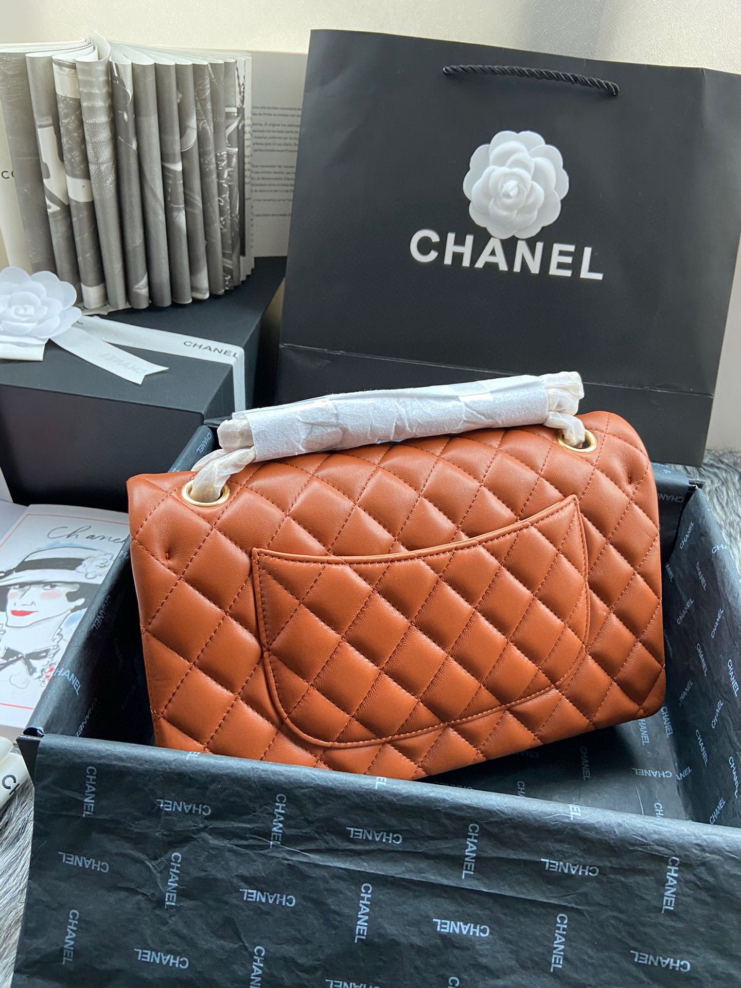 Chanel 2.55 Series Flap Bag Original Sheepskin Leather Y01295 A01112 Brown Gold-Tone hardware