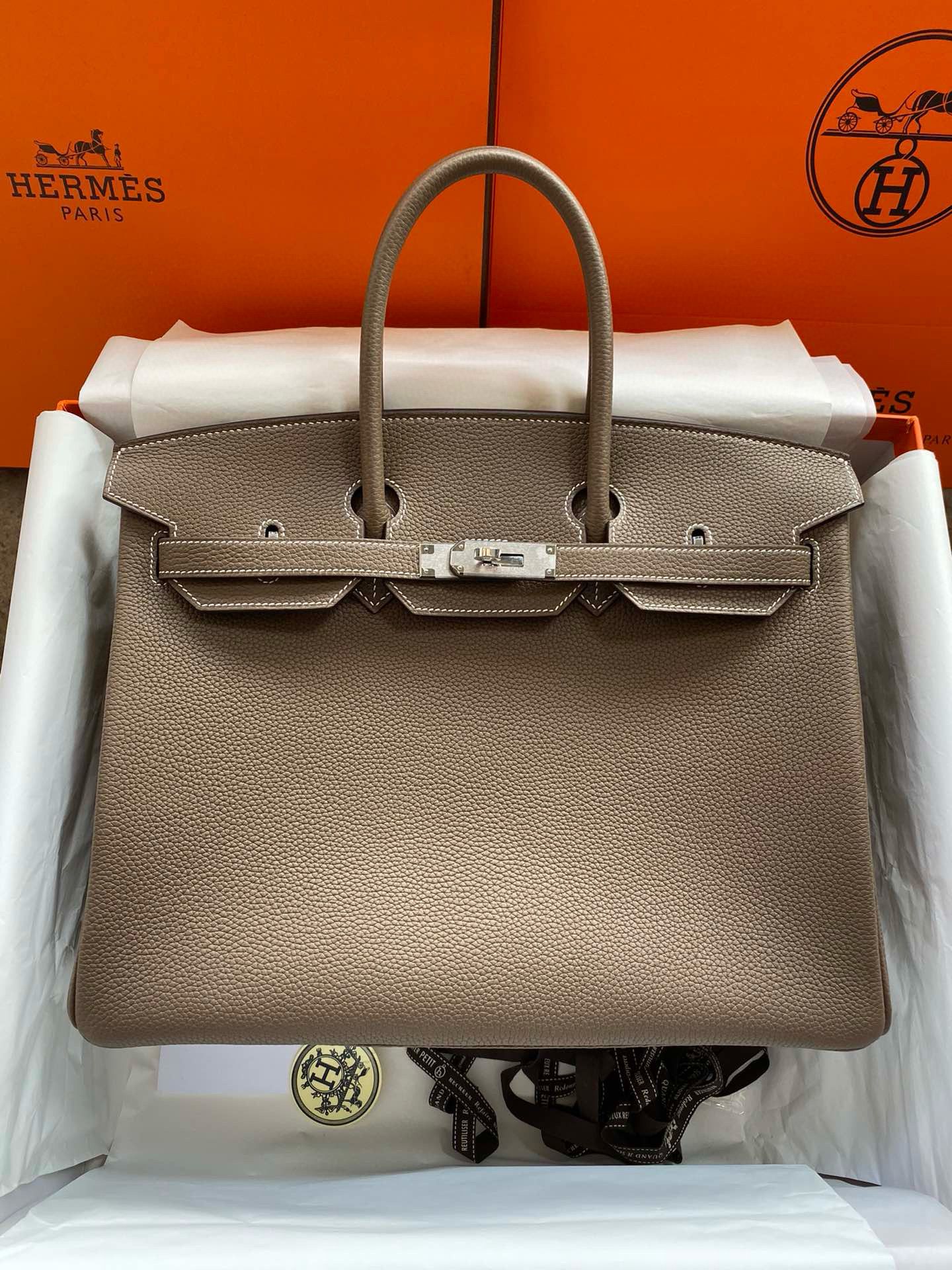 Hermes Birkin Tote Bag Original Togo Leather BK35 Elephant Gray