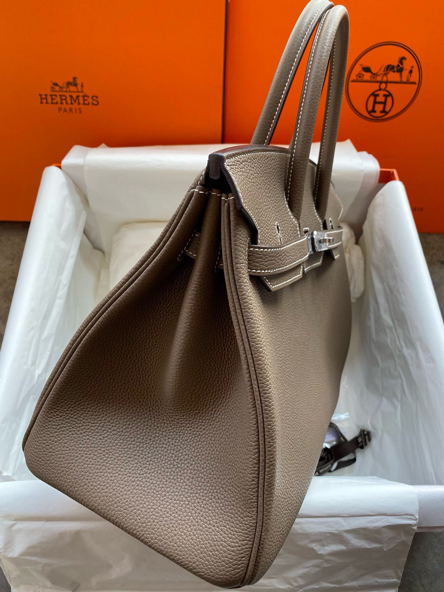 Hermes Birkin Tote Bag Original Togo Leather BK35 Elephant Gray