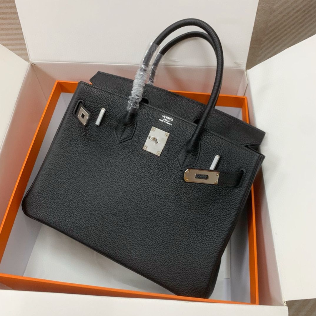 Hermes Original Togo Leather 30CM HB30O Black&Silver Hardware