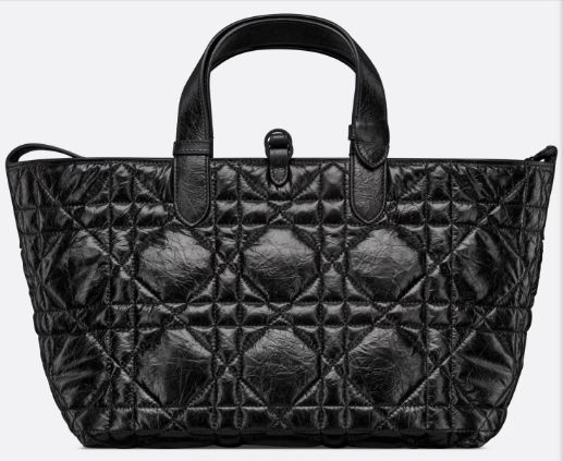 Medium Dior Toujours Bag Black Macrocannage Crinkled Calfskin M2821SNI