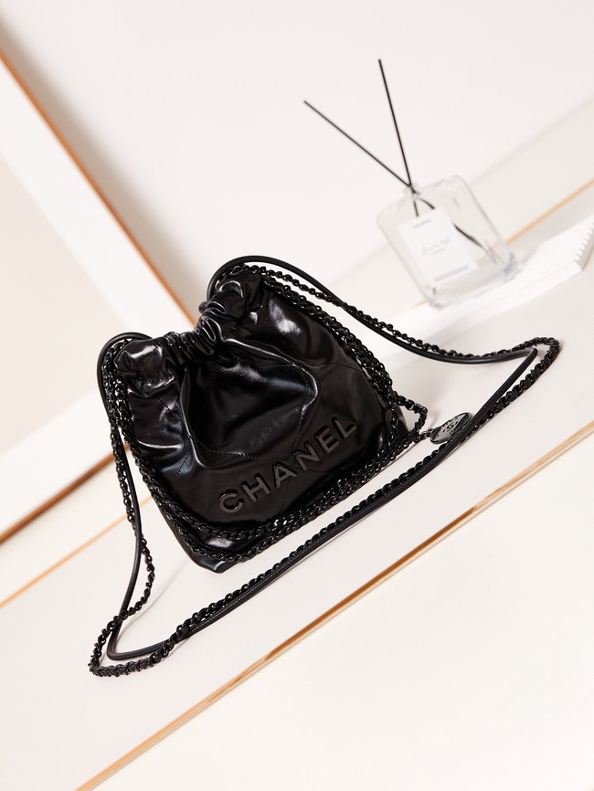 CHANEL 22 MINI HANDBAG AS3980 Shiny Calfskin &black