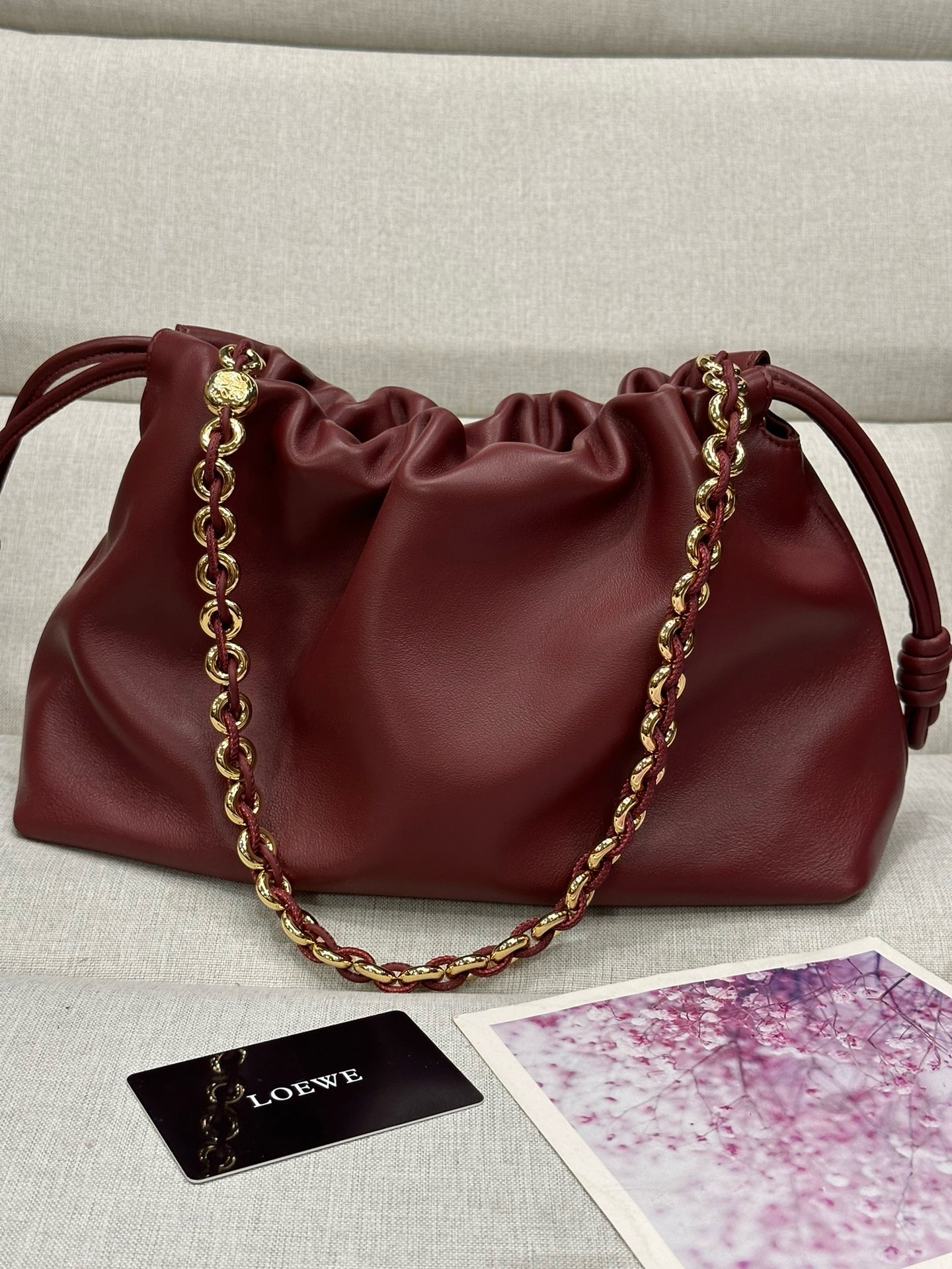 Loewe Napa Lamb Leather Flamenco Purse 80696 Burgundy