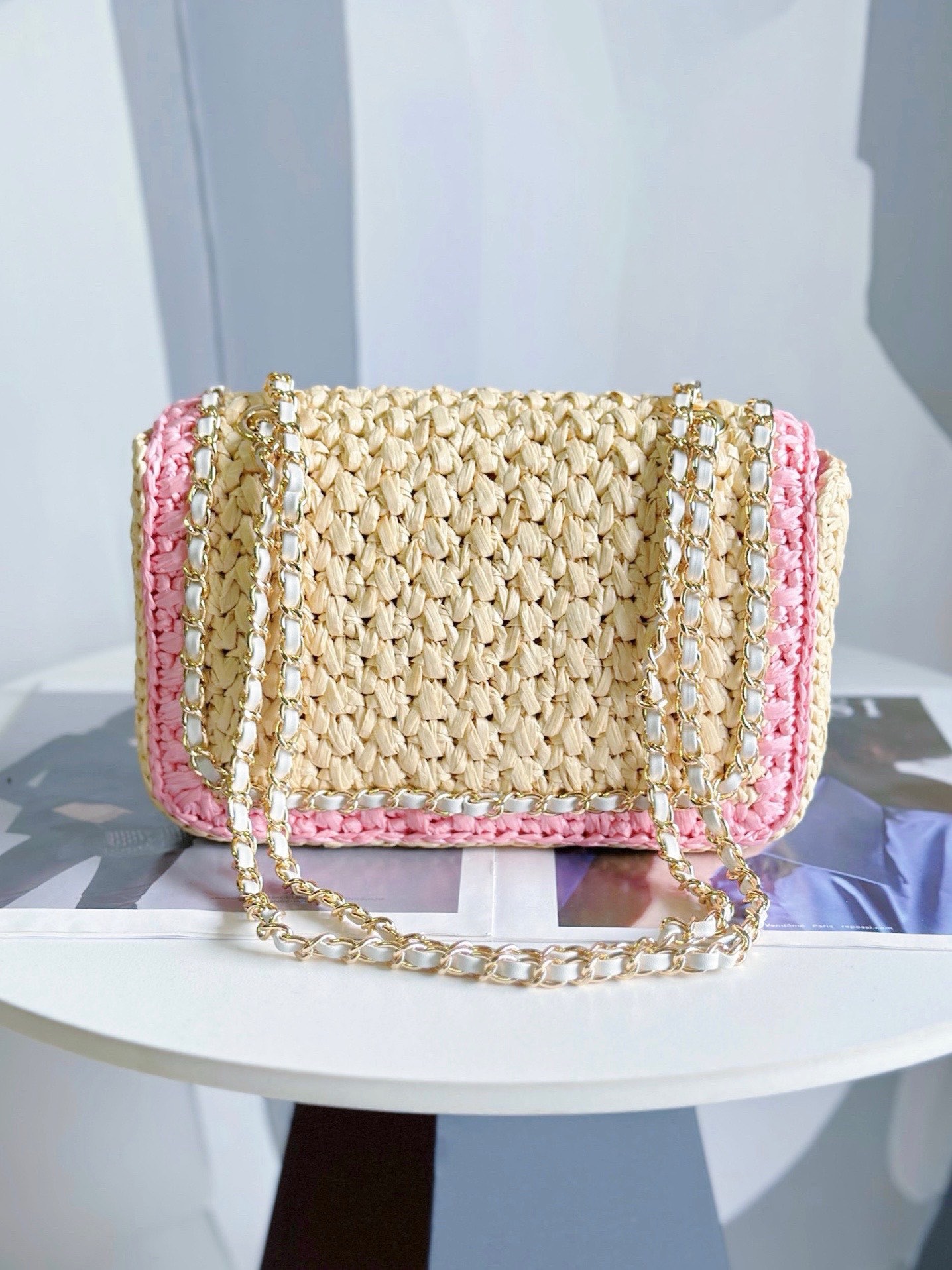 Chanel Weaving small Flap Bag AS6010 pink&Beige