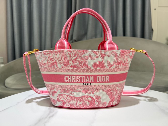 Dior HAT BASKET BAG Natural Multicolor Albero della Vita Embroider M1328CES rose