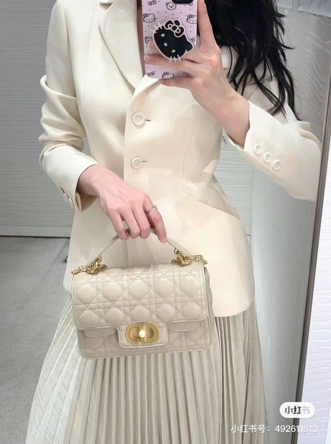 Small Dior Jolie Top Handle Bag Cannage Calfskin M9271U Powder Beige