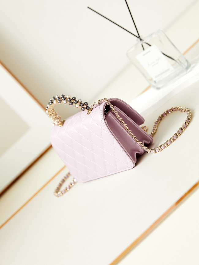 CHANEL CLUTCH WITH CHAIN Shiny Crumpled Lambskin AP3803 pink