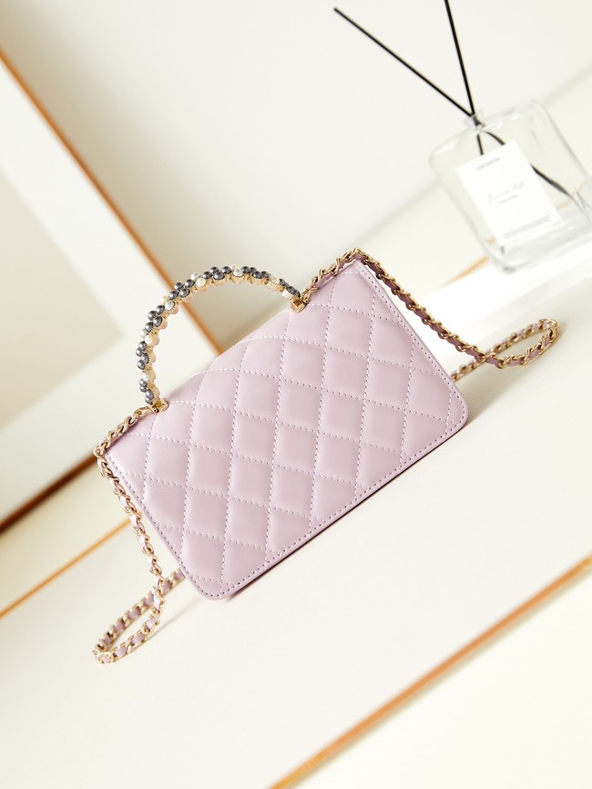 CHANEL CLUTCH WITH CHAIN Shiny Crumpled Lambskin AP3803 pink