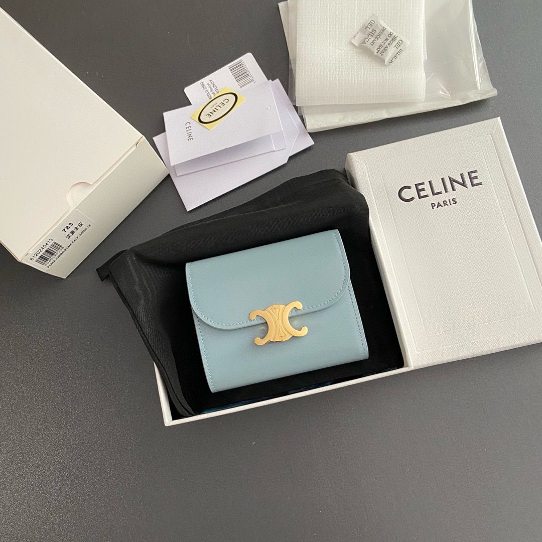 Celine SMALL WALLET TRIOMPHE IN SHINY CALFSKIN 10D783 BLUE