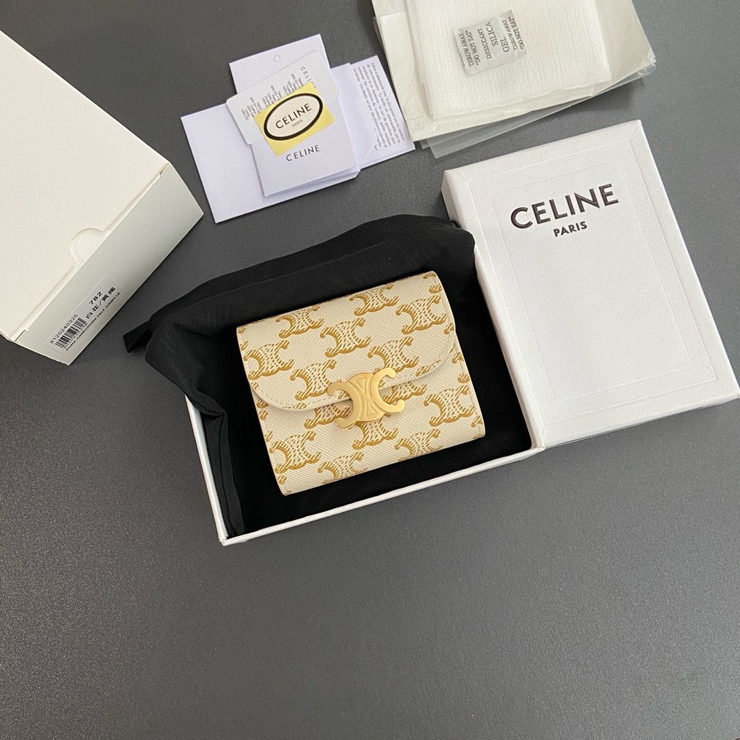 Celine SMALL WALLET TRIOMPHE IN TRIOMPHE CANVAS 10D782 CREAM