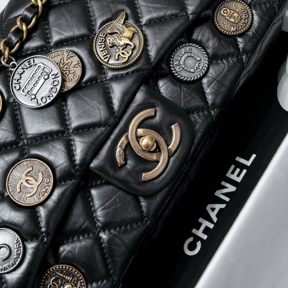 Chanel 2.55 Series Flap Bag Original Sheepskin Leather 92674 Black Bronze-Tone