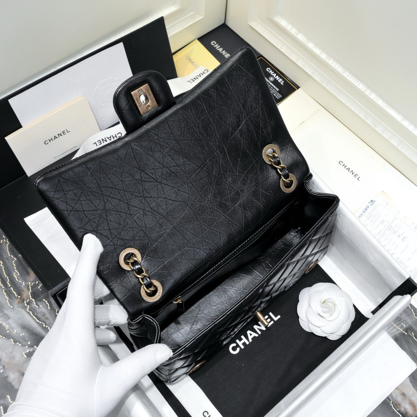 Chanel 2.55 Series Flap Bag Original Sheepskin Leather 92674 Black Bronze-Tone