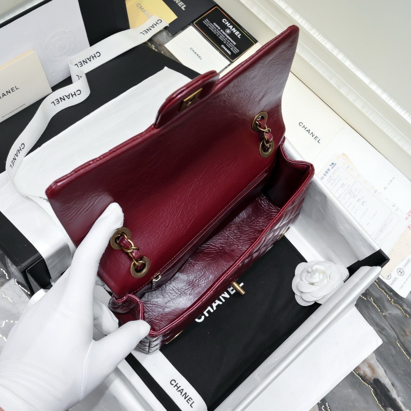 Chanel 2.55 Series Flap Bag Original Sheepskin Leather 92674 Wine Bronze-Tone