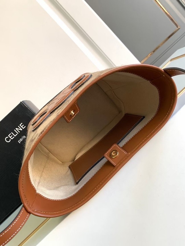 CELINE SMALL BUCKET CUIR TRIOMPHE IN TEXTILE WITH TRIOMPHE A198243 CAMEL