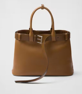 Prada Buckle large leather handbag with belt 1BA416 Caramel