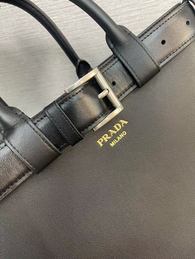 Prada Buckle large leather handbag with belt 1BA416 black