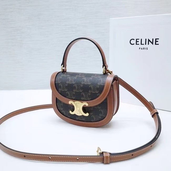 CELINE MINI BESACE CLEA TRIOMPHE CANVAS AND CALFSKIN 10L063 TAN