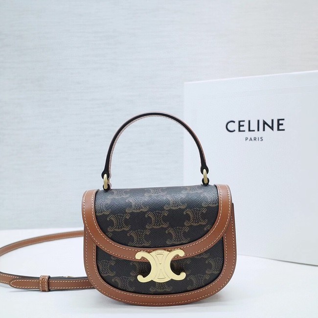 CELINE MINI BESACE CLEA TRIOMPHE CANVAS AND CALFSKIN 10L063 TAN