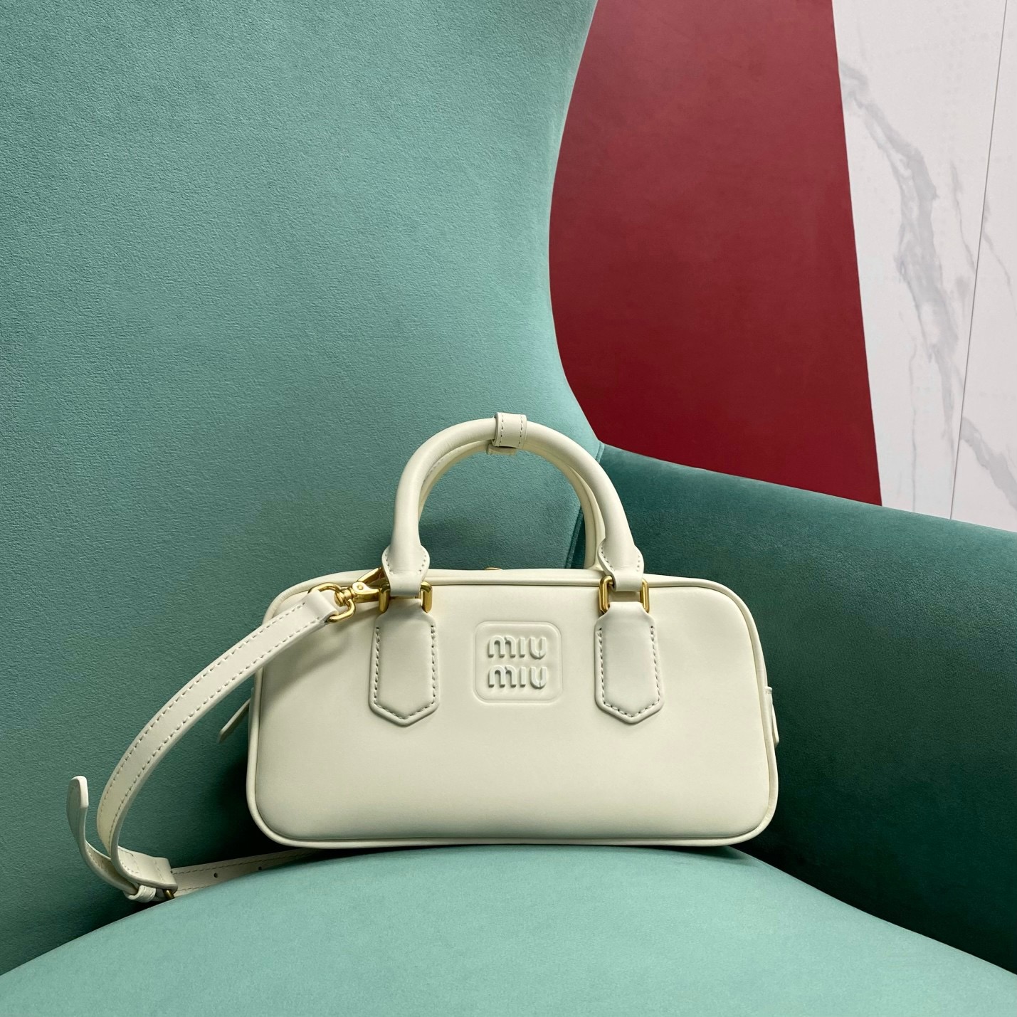 MIU MIU Original Leather Top Handle Bag 5BB147 WHITE