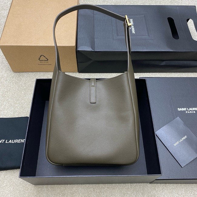 SAINT LAURENT LE 5 A 7 SUPPLE LARGE IN GRAINED LEATHER 753837 STRONG MOSS