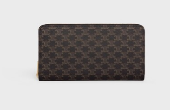 Celine LARGE ZIPPED WALLET IN TRIOMPHE CANVAS 10B552 BLACK
